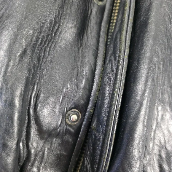 VTG DAVNUCCI Mens Black Genuine Leather Bomber Jacket PatchesXL Can fit 2XL